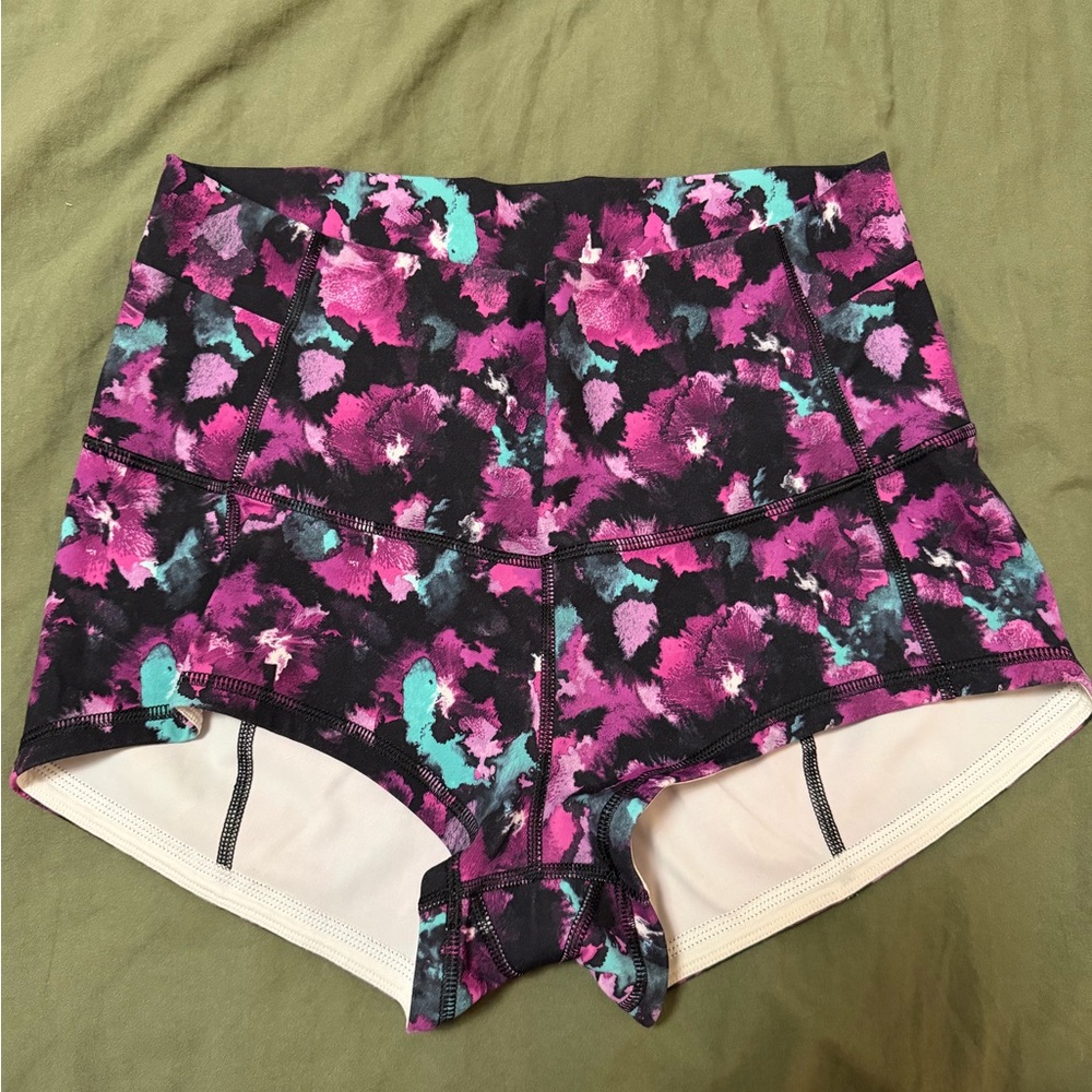 lululemon athletica Floral Print Athletic Shorts in Black, Pink, Teal